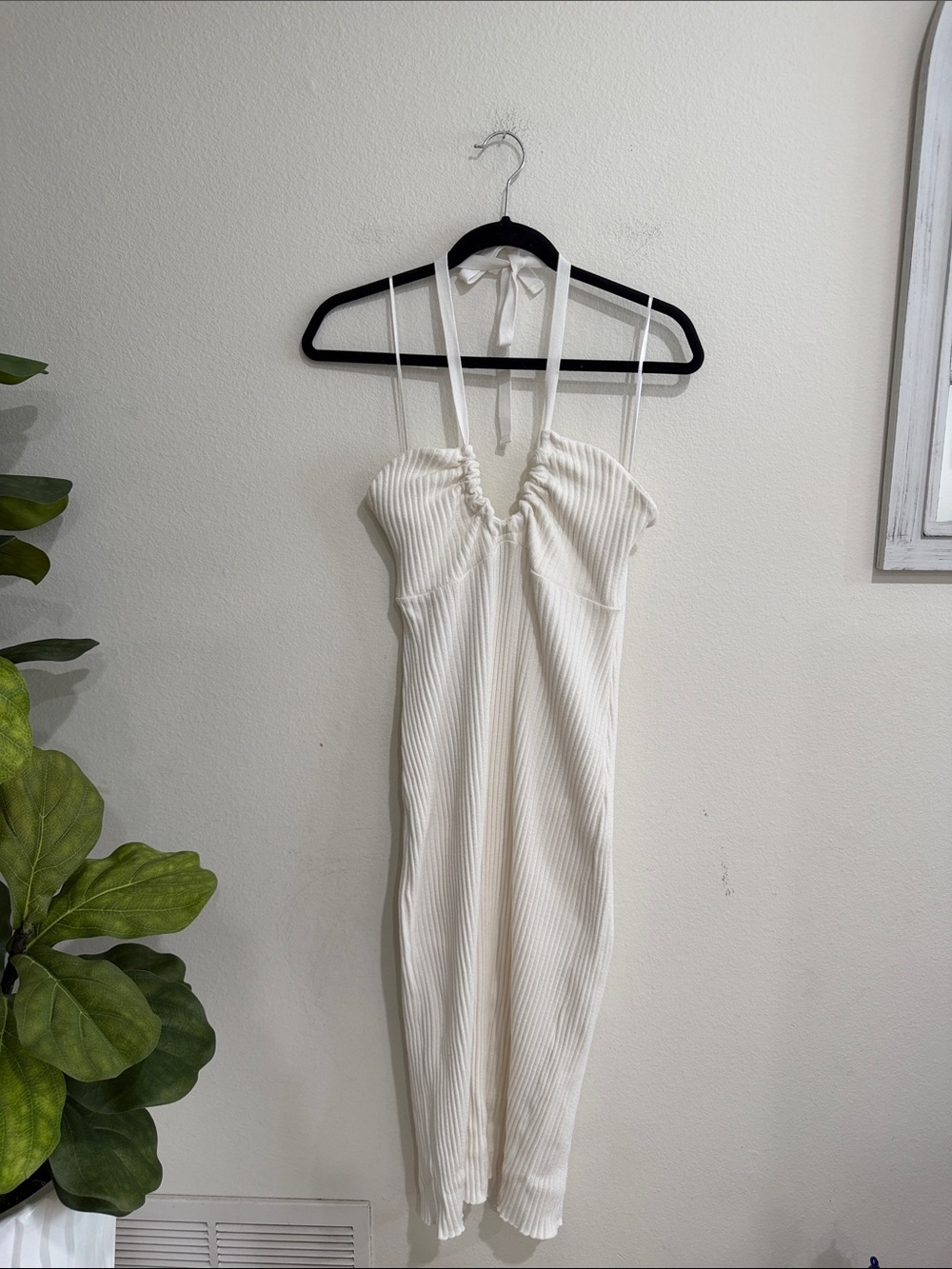 White Ribbed Halter Midi Dress from Zara